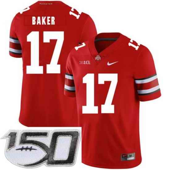 Ohio State Buckeyes 17 Jerome Baker Red Nike College Football Stitched 150th Anniversary Patch Jersey (1)